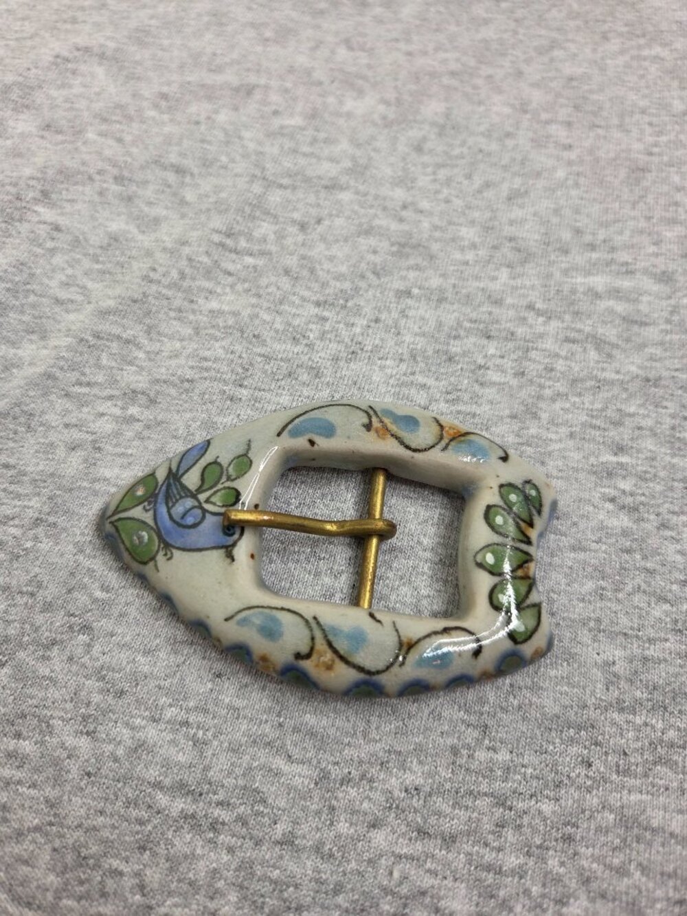 Vintage Ken Edwards Ceramic Blue Bird Handmade Belt Buckle - Picture 4 of 6
